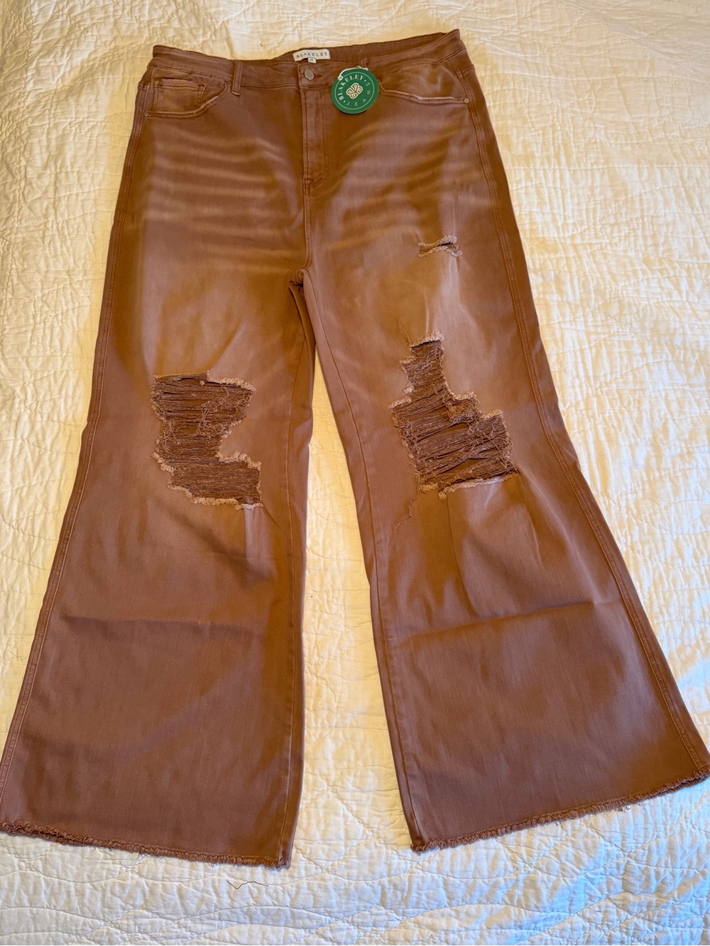 High-Rise Wide Leg Distressed Jeans- Mauve color